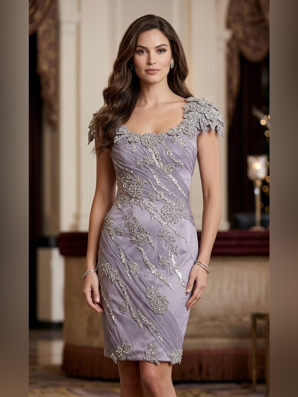 Women's Mandalay Lavender Silver Embellished Mini Dress US 6